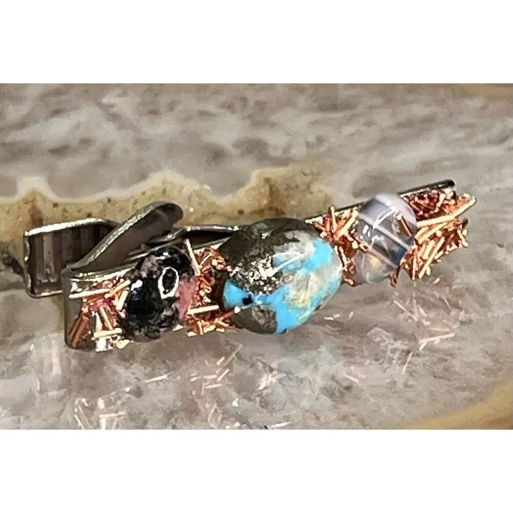 Vintage Silver Tone Turquoise Gemstone Copper Wire Southwestern Tie Clip